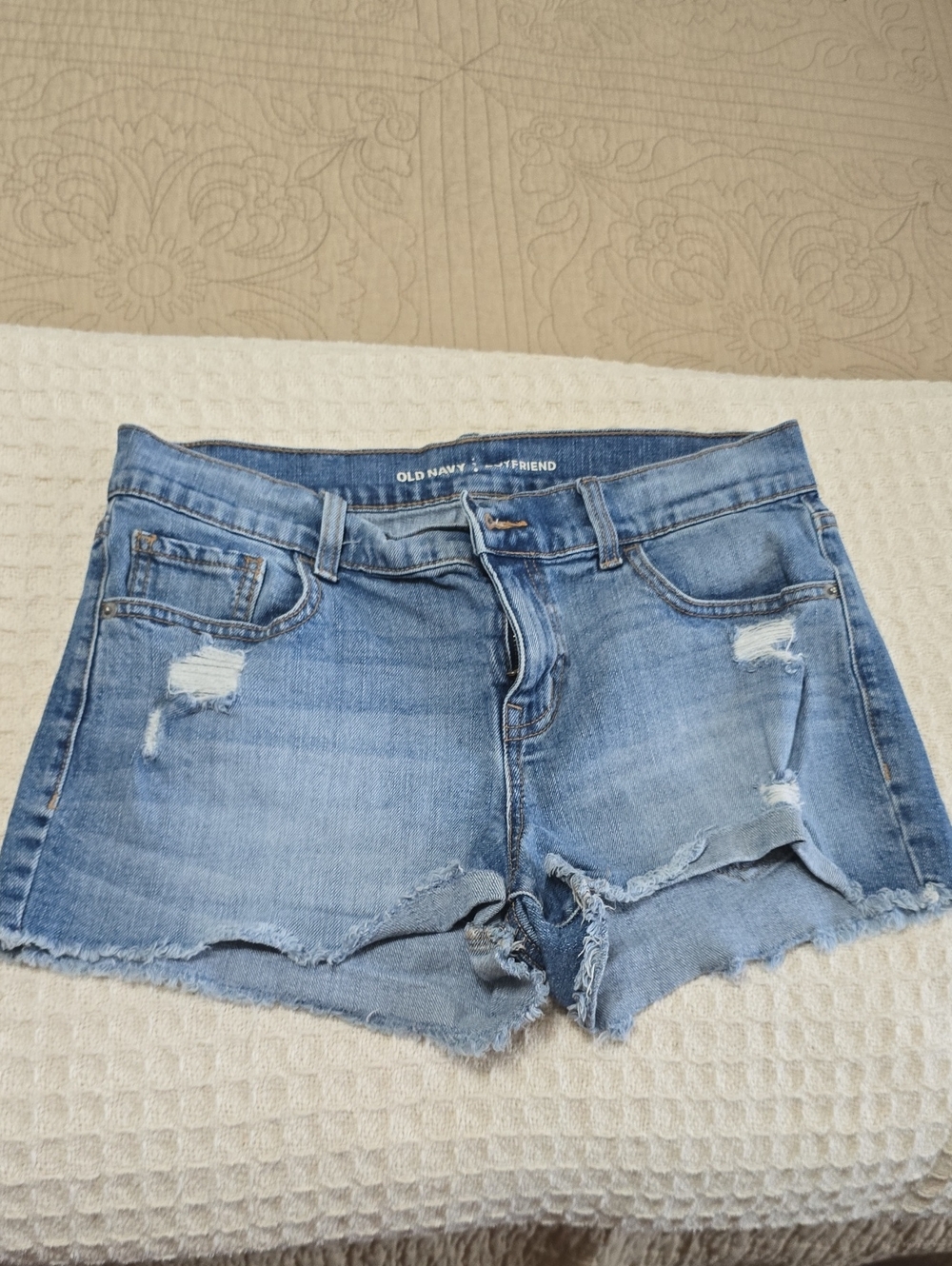 Old Navy Light Blue Distressed Jean Shortie Shorts with Frayed Hem